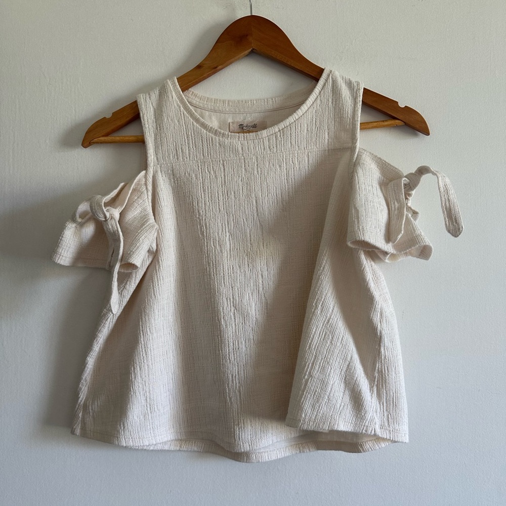 Madewell Ivory White Skylark Cold Shoulder Tie Top Size XS EUC - Picture 4 of 10